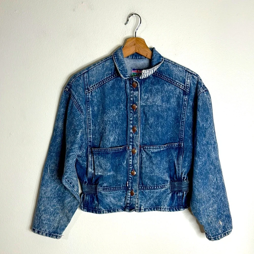 Levi's Kids Vintage Denim Jacket Acid Wash Snap‎ Button Down Blue Girls Large